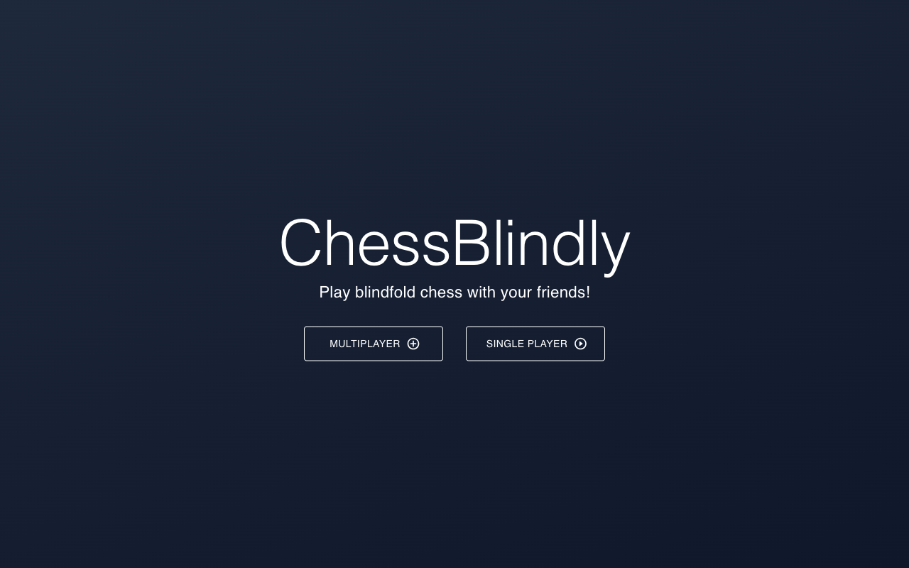 ChessBlindly landing page — "Play blindfold chess with your friends"